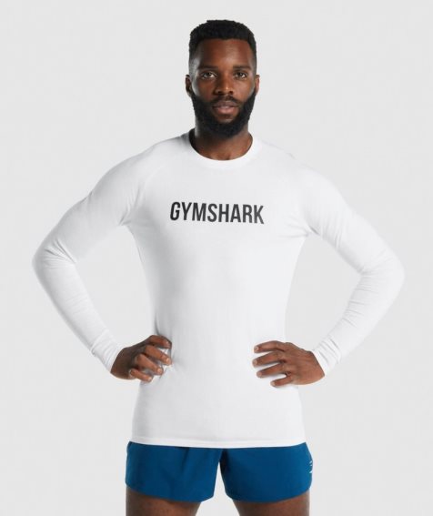 Men's Gymshark Apollo Long Sleeve T-Shirts White | CA 06A8DN